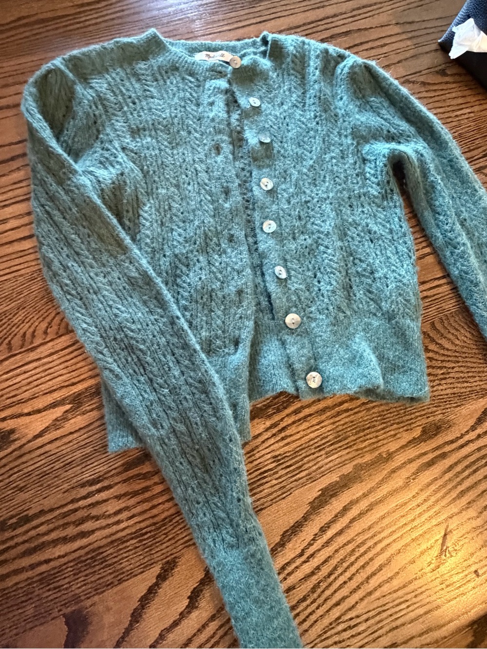 Madewell Green Alpaca Blend Pointelle Cardigan Sweater Size Small - Picture 2 of 5